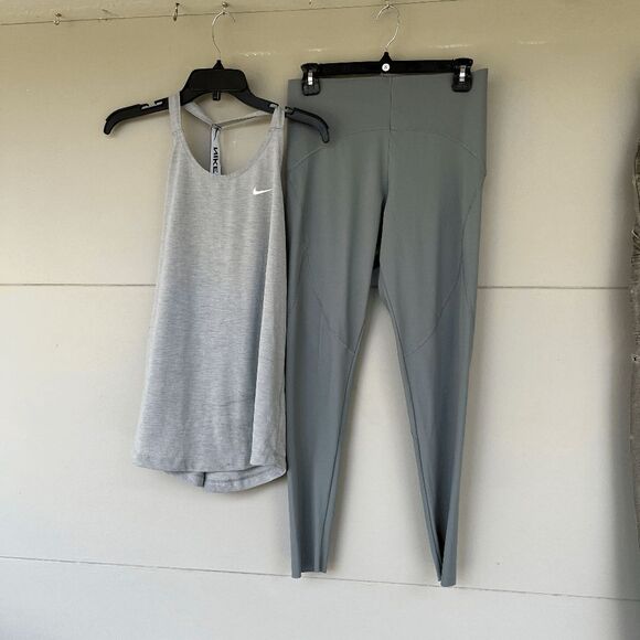 Nike Dri-Fit Running Top M + Oysho Sport Leggings L Set Gray Green - Picture 1 of 2